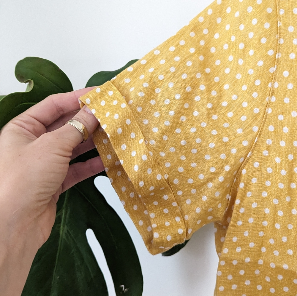 Rachel Zoe | Linen | Yellow + White Polka Dot Button Top - Picture 4 of 9